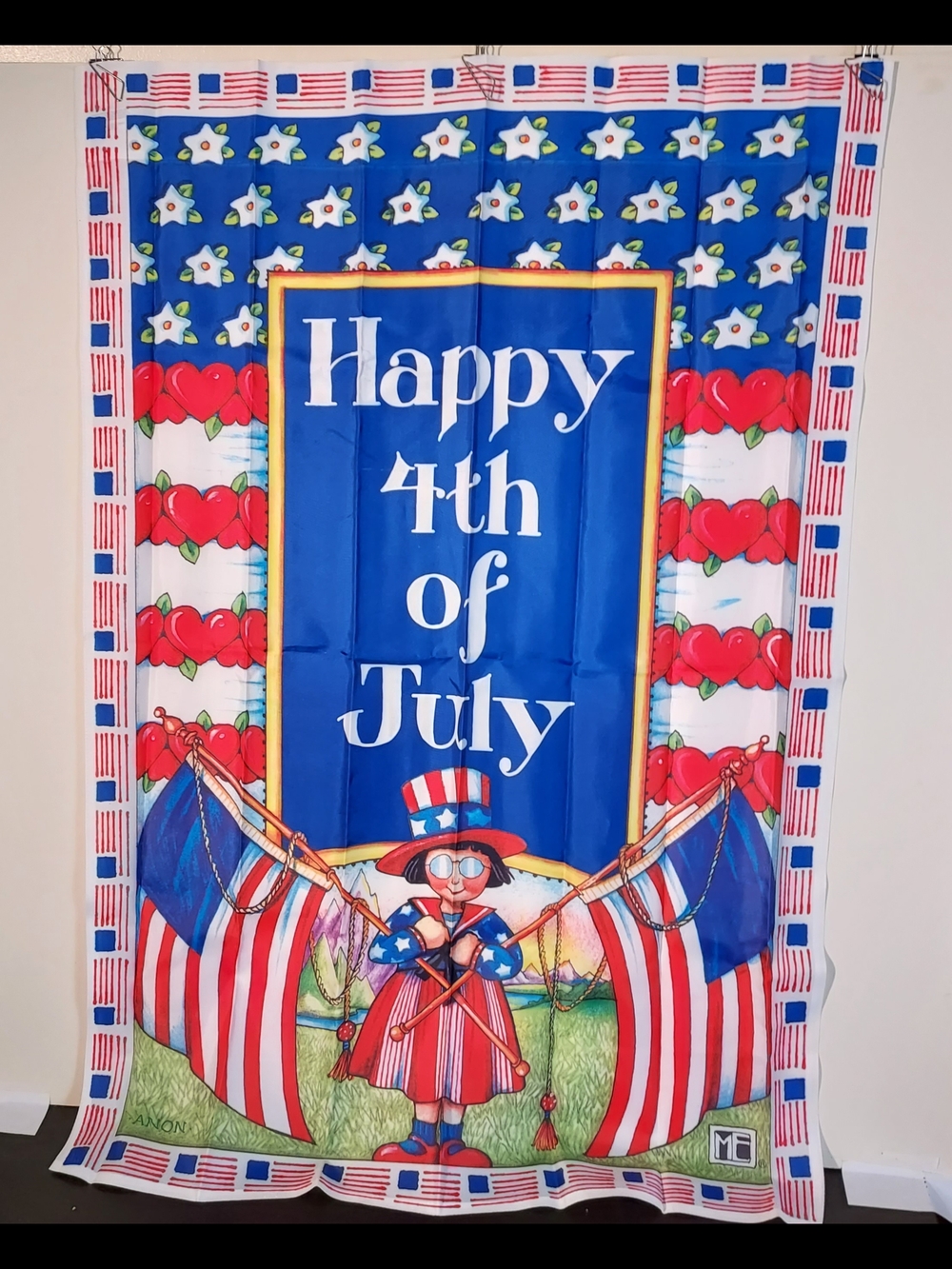 Mary Engelbriet Happy 4th of July Rectangular Garden Banner Flag Red White Blue